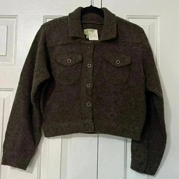 Anthropologie Jackets & Blazers - Anthropologie Jacket Women's Medium Brown Knit Wool NWT Cross Cropped Boho
